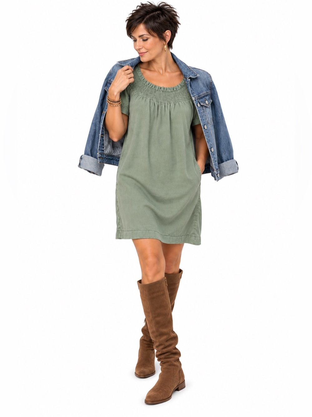 🍂 Autumn layering Vineyard Vines olive Madison Tencel mini dress size medium